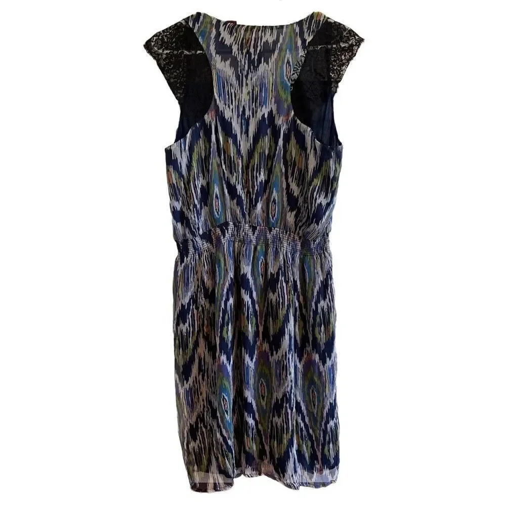 Sundance Dress Womens L Peacock Chiffon Silk Midi Whimsy Pullover NWT